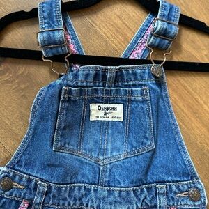 24 Month Girls Oshkosh Jean Overalls with Pink Floral Pattern Detail